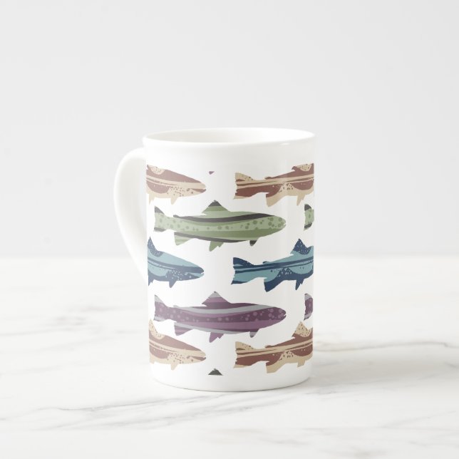 Colourful Fun Trout Fish Pattern Bone China Mug (Front Left)