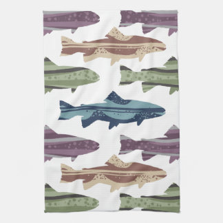 Colourful Fun Trout Fish Pattern Tea Towel