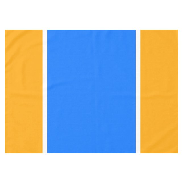 Colourful Fun Wide Bright Blue White Yellow Stripe Tablecloth (Front (Horizontal))