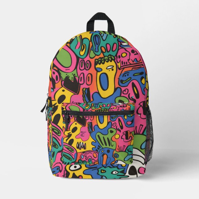 Colourful Funky Cartoon Doodle Pattern Kids  Printed Backpack (Front)