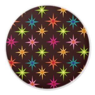 Colourful Funky Mid Century Atomic Starbursts   Ceramic Knob