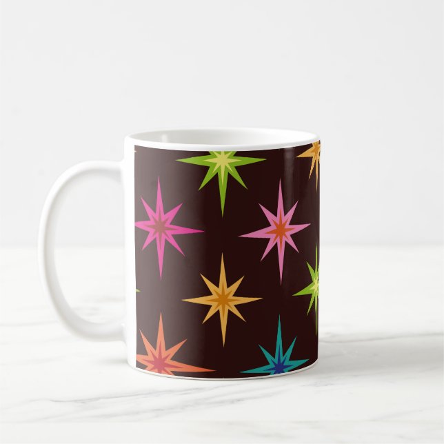 Colourful Funky Mid Century Atomic Starbursts   Coffee Mug (Left)