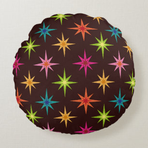 Colourful Funky Mid Century Atomic Starbursts   Round Cushion