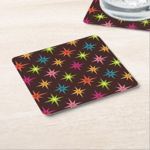 Colourful Funky Mid Century Atomic Starbursts Square Paper Coaster