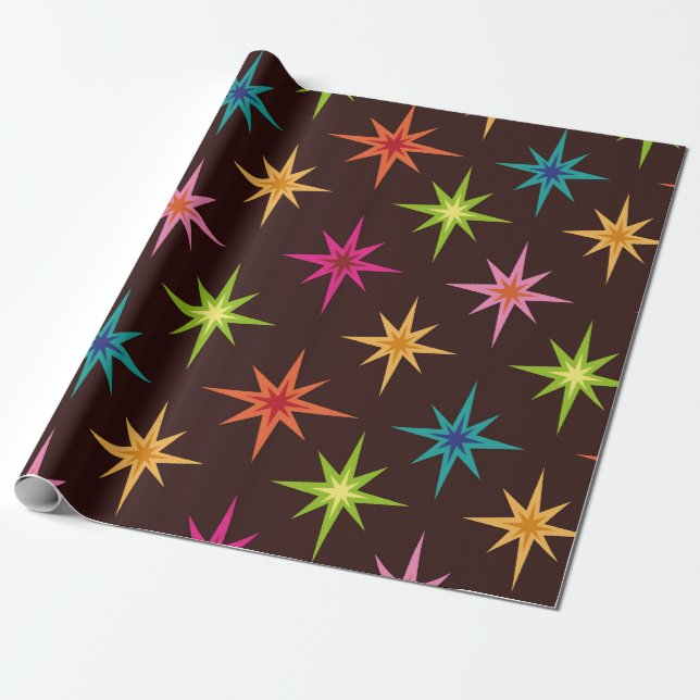 Colourful Funky Mid Century Atomic Starbursts   Wrapping Paper (Unrolled)