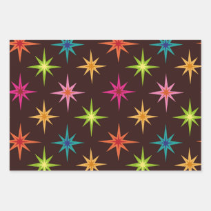 Colourful Funky Mid Century Atomic Starbursts  Wrapping Paper Sheet