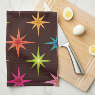 Colourful Funky Mid Century Mod Atomic Starbursts Tea Towel