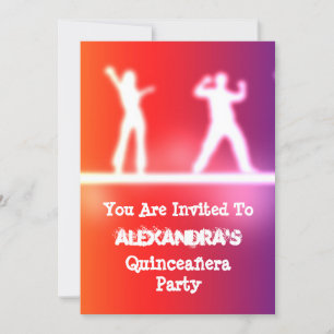 Colourful funky neon dancers Quinceañera party Invitation