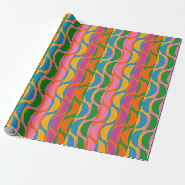 Colourful Funky Pop Art Wavy Moon Stripes Pattern Wrapping Paper (Unrolled)