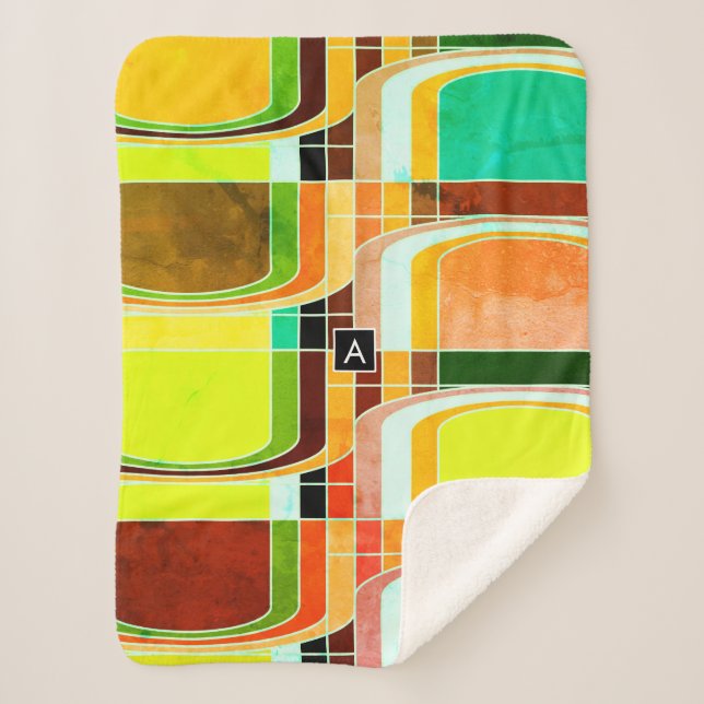 Colourful Funky Retro Inspired Sherpa Blanket (Front)