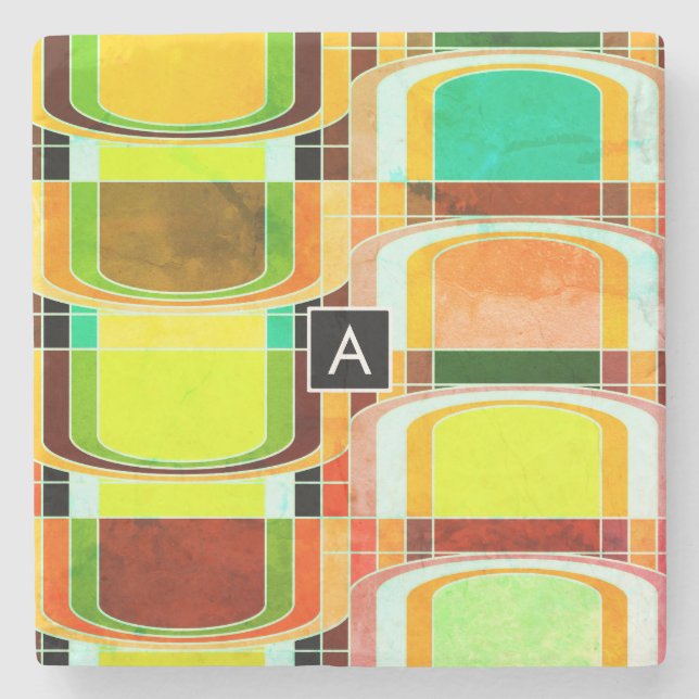 Colourful Funky Retro Inspired Stone Coaster (Front)