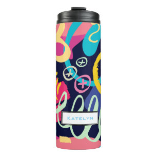 Colourful Funky Swirl Pattern with Name Thermal Tumbler