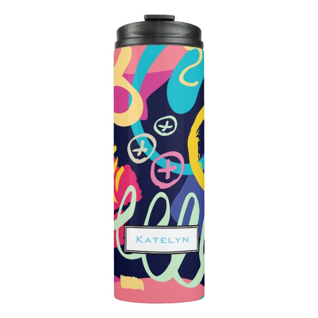 Colourful Funky Swirl Pattern with Name Thermal Tumbler (Front)
