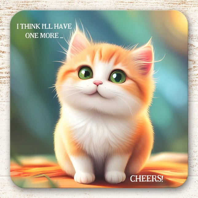 Colourful Funny Cat Coaster (Funny coaster featuring a colorful image of a kitty, contemplating another drink (or two ...))