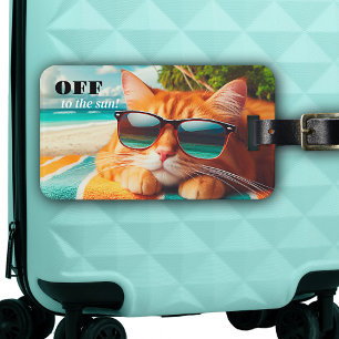 Colourful Funny Cat Tropical Sun Luggage Tag