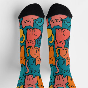 Colourful Funny Cats Pattern Socks Cute & Whimsica