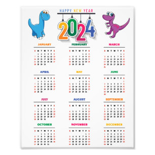 Colourful Funny Dinosaur 2024 Calendar  Photo Print
