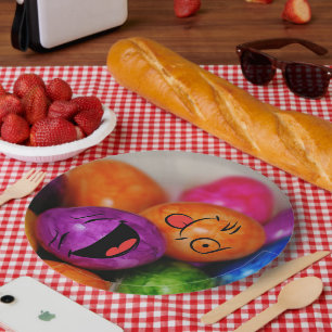 Colourful Funny Easter Eggs Paper Plate