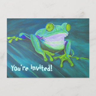 Colourful funny funky frog kids birthday Invites