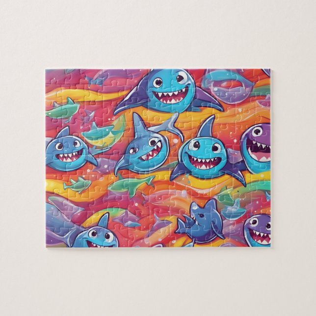 Colourful funny little sharks jigsaw puzzle (Horizontal)