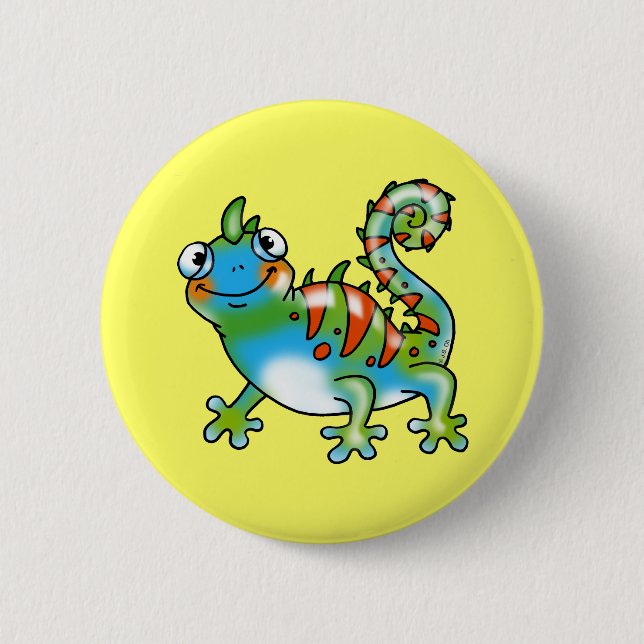 Colourful funny lizard 6 cm round badge (Front)