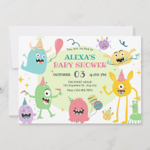 Colourful funny monster party baby shower invitation