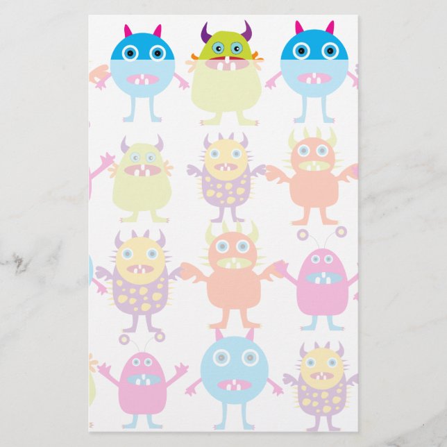Colourful Funny Monster Party Creatures Bash Stationery (Front)