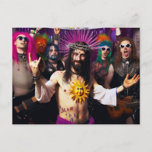 Colourful Funny Punk Rock Party Jesus Postcard