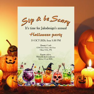 Colourful Funny Scary Cocktails Sip Halloween Part Invitation