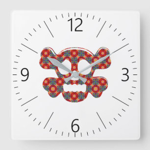 Colourful funny skull square wall clock