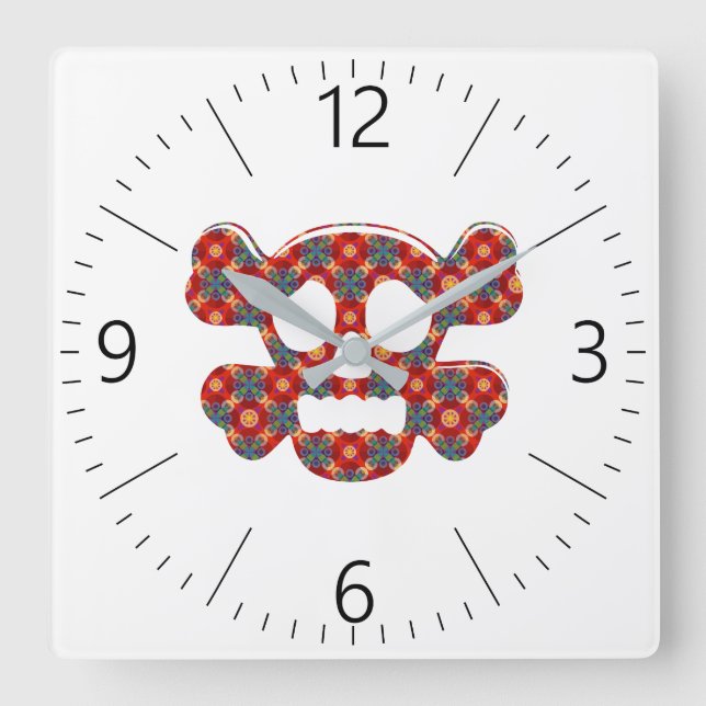 Colourful funny skull square wall clock (Front)