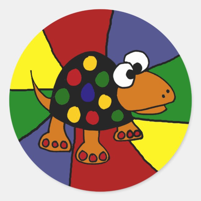 Colourful Funny Spotted Turtle Original Art Classic Round Sticker (Front)