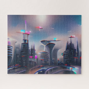 Colourful Futuristic City Challenging Hard Jigsaw Puzzle