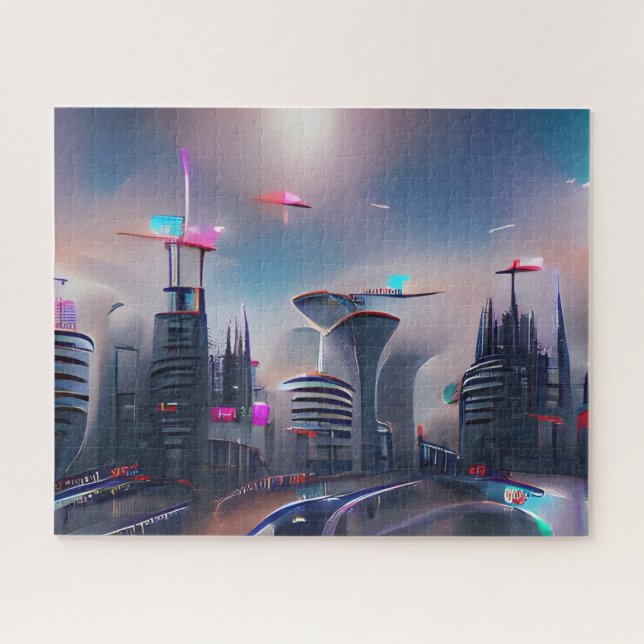 Colourful Futuristic City | Challenging Hard Jigsaw Puzzle (Horizontal)