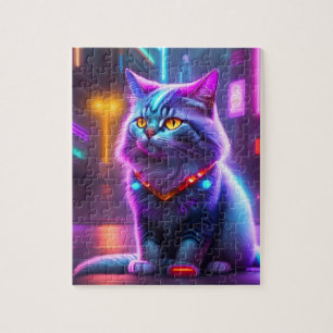 Colourful Futuristic Cyber Cat Jigsaw Puzzle