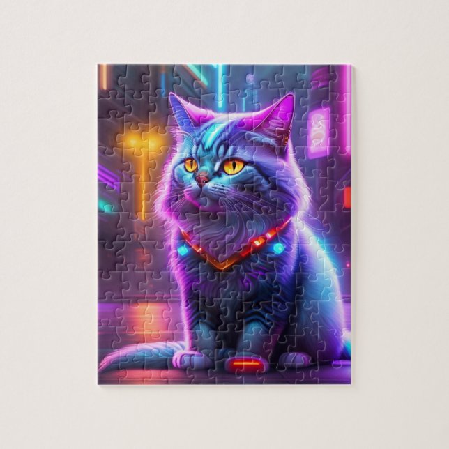 Colourful Futuristic Cyber Cat Jigsaw Puzzle (Vertical)