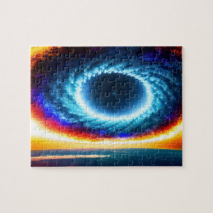 Colourful Galactic Storm Over Planet in Universe Jigsaw Puzzle