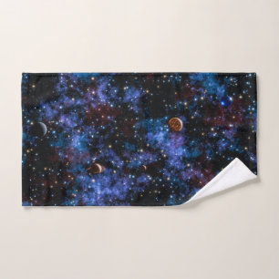 Colourful galaxies, stars and planets bath towel set