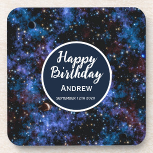 Colourful galaxies, stars and planets coaster