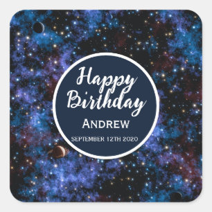 Colourful galaxies, stars and planets square sticker