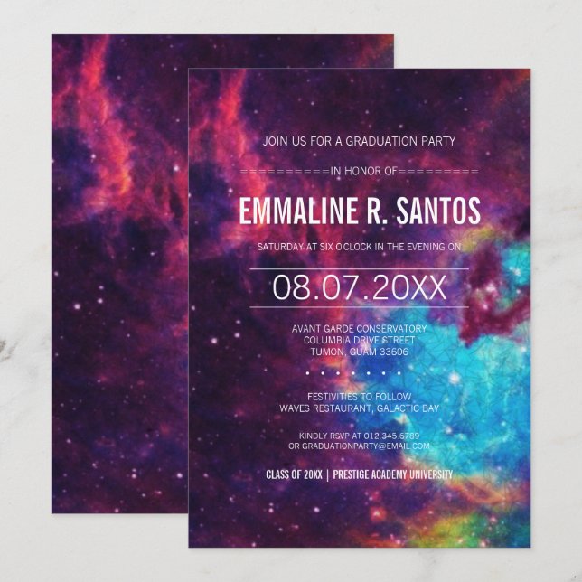 Colourful Galaxy Graduation Party Invite (Front/Back)