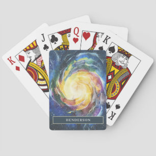 Colourful Galaxy Look Watercolor Art Personalised Playing Cards