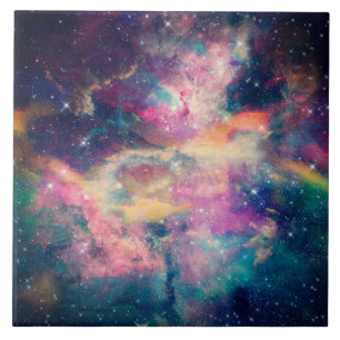 Colourful Galaxy Nebula Watercolor Painting Ceramic Tile