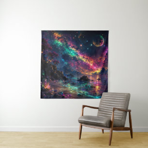 Colourful Galaxy Neon Space Rainbow Nebula Art Tapestry
