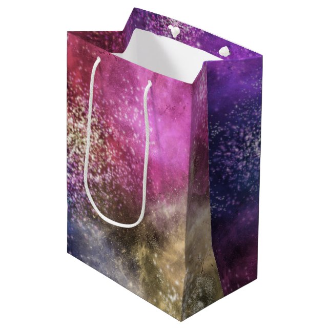 Colourful Galaxy Pattern Medium Gift Bag (Front Angled)