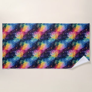 Colourful Galaxy with Stars and Spirals Beach Towel