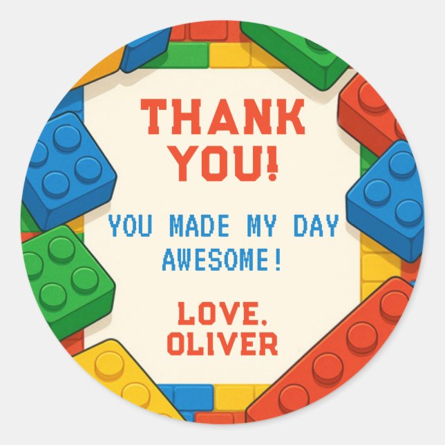 Colourful Game Building Blocks Thank You Tag (Front)