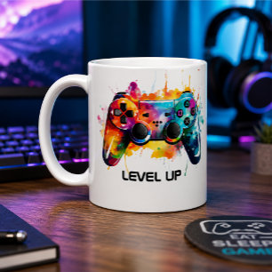 Colourful Gamer Controller "Level Up" Mug Design