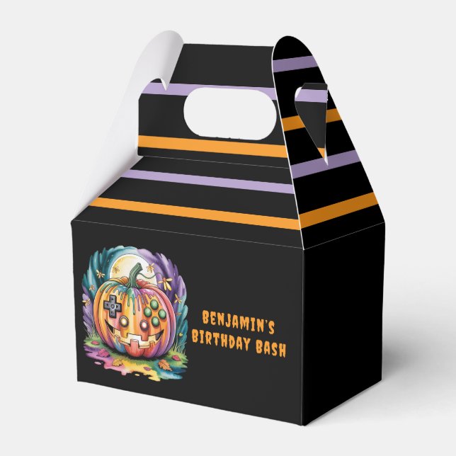 Colourful Gamer Pumpkin Halloween Bash  Favour Box (Front Side)