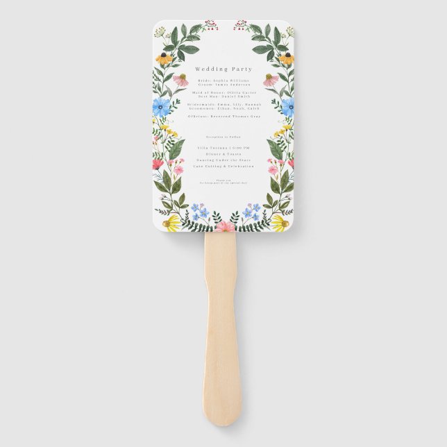 Colourful Garden Arch with Wildflower wedding Hand Fan (Back)